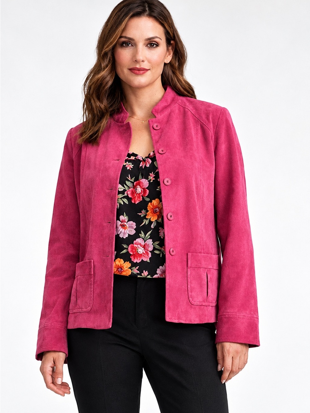 Parisian Signature Pink Suede Leather Jacket Women’s Size L Button Front